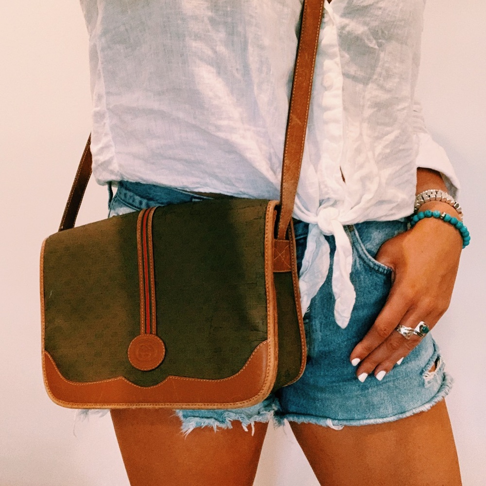VINTAGE GUCCI WEB MONOGRAM FLAP CROSSBODY HANDBAG